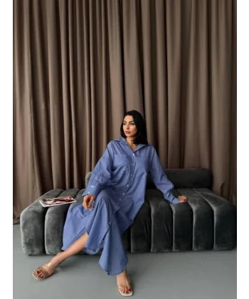 Çizgili Midi Gömlek Elbise