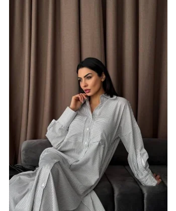 Çizgili Midi Gömlek Elbise