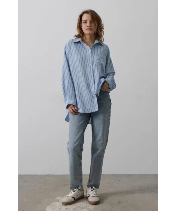 Çizgili Tek Cep Gömlek - Bebe Mavisi