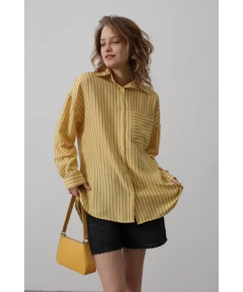 Çizgili Tek Cep Gömlek - Sarı