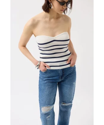Çizgili traplez Dokulu Bluz