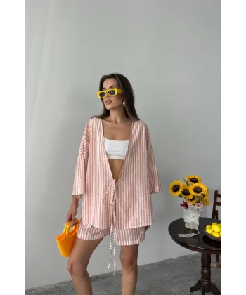 ÇİZGİLİ TUNİK -  ŞORT TAKIM - Orange