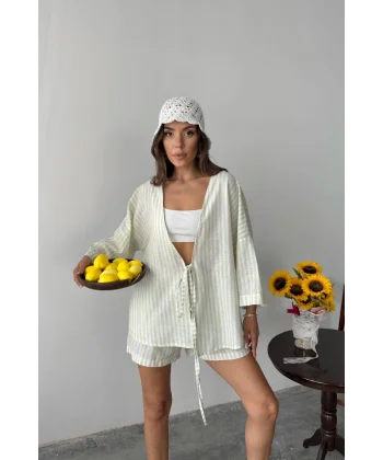 ÇİZGİLİ TUNİK -  ŞORT TAKIM - Yeşil