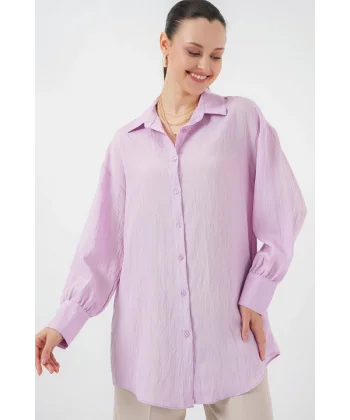 Çizgili Uzun Gömlek Tunik 5963 - Lila