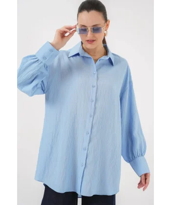 Çizgili Uzun Gömlek Tunik 5963 - Mavi