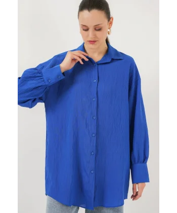 Çizgili Uzun Gömlek Tunik 5963 - Saks