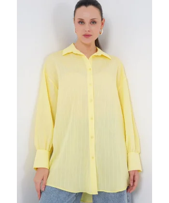 Çizgili Uzun Gömlek Tunik 5963 - Sarı
