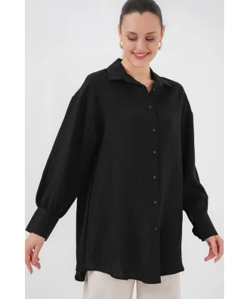 Çizgili Uzun Gömlek Tunik 5963 - Siyah