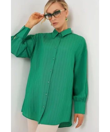 Çizgili Uzun Gömlek Tunik 5963 - Yeşil