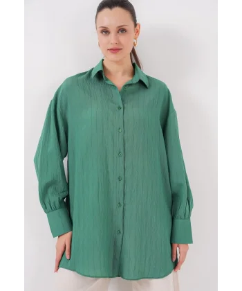 Çizgili Uzun Gömlek Tunik 5963 - Zümrüt Yeşili