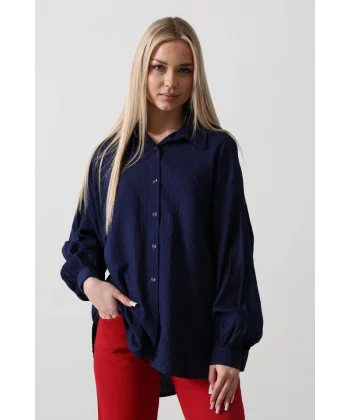 Çizgili Uzun Kol Gömlek  acivert