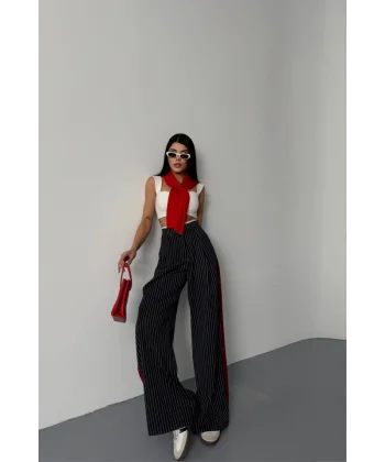 ÇİZGİLİ YANLAR ŞERİT DETAYLI PANTOLON - Lacivert