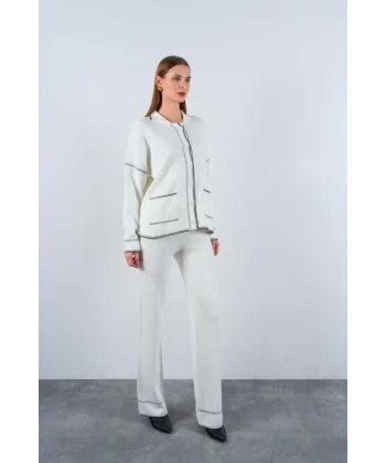 Çoban Dikişli Pantolon Takım  EkruSiyah