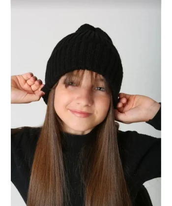 Çocuk Dokuma Triko Bere - Siyah