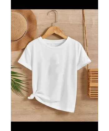 Çocuk Unisex Kapüşonlu Özel Tasarım Basic Tshirt - Beyaz