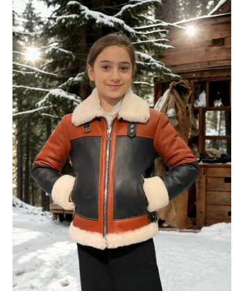 Çocuk Yakalı Parçalı Kürk - Kiremit