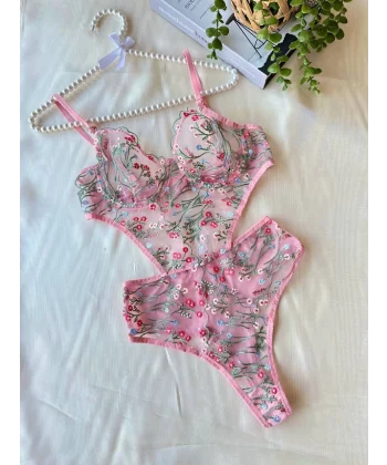 Colette Çiçek İşlemeli Pembe BodySuit
