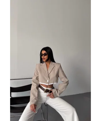 CROP CEKET TEK DÜĞME - Bej