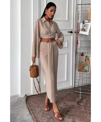 Crop Gömlekli Ve Eteği Büzgülü Tasarım Takım 10195