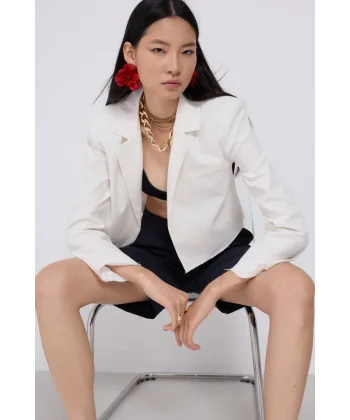 Crop Keten Blazer Ceket