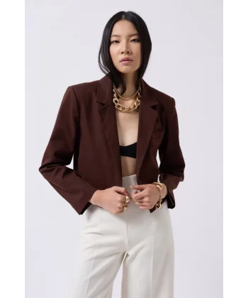 Crop Keten Blazer Ceket