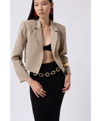 Crop Keten Blazer Ceket