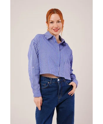 Crop odel Cepli Ve Çizgili avi Gömlek
