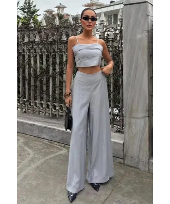 Crop Plazzo Pantolon Takım 10155-08