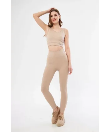 Crop Tayt İkili por Takımı  Bej