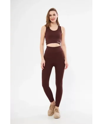 Crop Tayt İkili Spor Takımı - Bordo