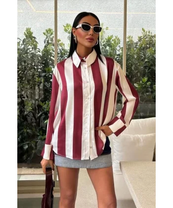Çubuk Çizgili Şifon Saten Gömlek 3428