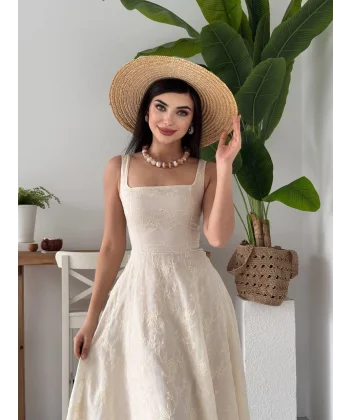 Cuper Çiçek Detaylı Elbise