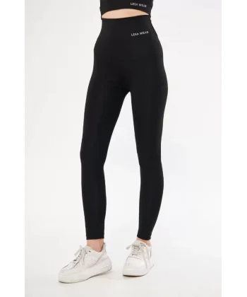 Dalgıç Yüksel Bel Battal Baskılı Tayt - Siyah