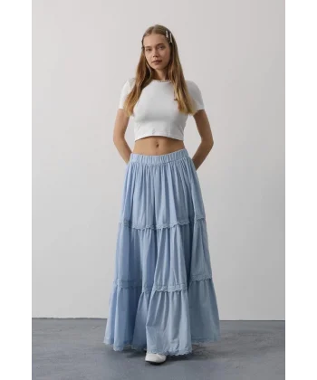 Dantel Detaylı Etek - Bebe Mavisi