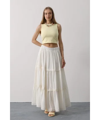 Dantel Detaylı Etek - Beyaz
