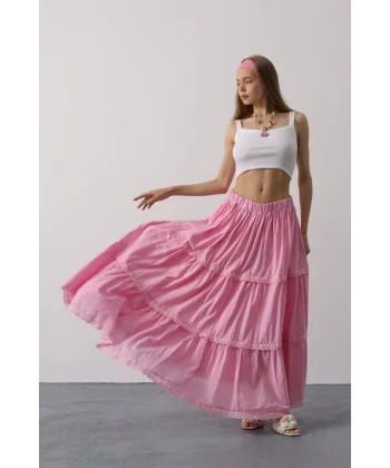 Dantel Detaylı Etek - Pembe