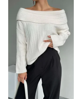 Degaje Yaka Fitilli Kazak  Krem