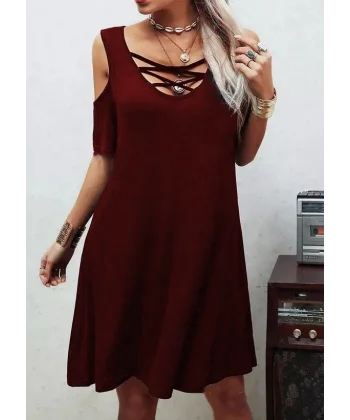 Dekolteli Bağcık Detay Viskon Kumaş Elbise