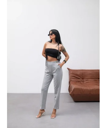 Dekorati̇f Düğmeli̇ Arka Bel Lasti̇kli̇ Pantolon