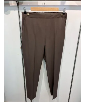 Dekorati̇f Düğmeli̇ Arka Bel Lasti̇kli̇ Pantolon