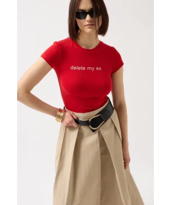 Delete My Ex Baskılı Likralı Crop T-Shirt