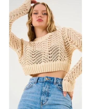 Delikli Triko Kazak  Ekru