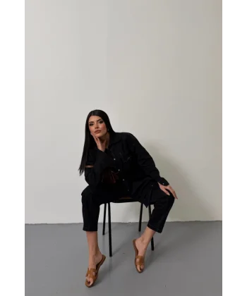 DENİM PUNTOLU GÖMLEK-PANTOLON TAKIM - Mavi