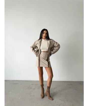 DERİ FERUAR DETAYI ETEK  Taş