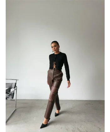 DERİ PANTOON DİZ PARÇAI  Kahverengi