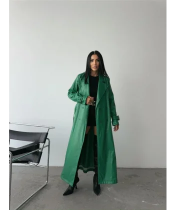 DERİ TRENÇKOT - Yeşil