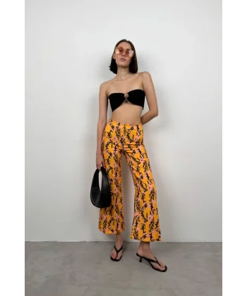 Desenli Boru Paça Pantolon