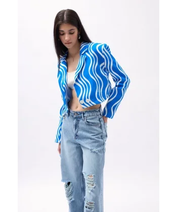 Desenli Crop Ceket