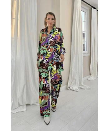 Desenli Dijital Desenli Gömlek Ve Pantolon Takım