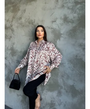 Desenli Dökümlü Saten Gömlek